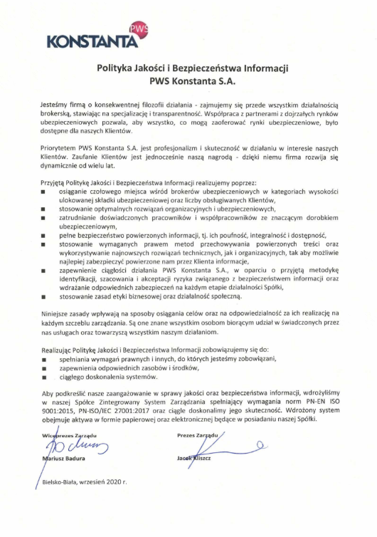 Polityka jakości i bezpieczeństwa informacji